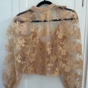 Peach Lace long puff sleeve top